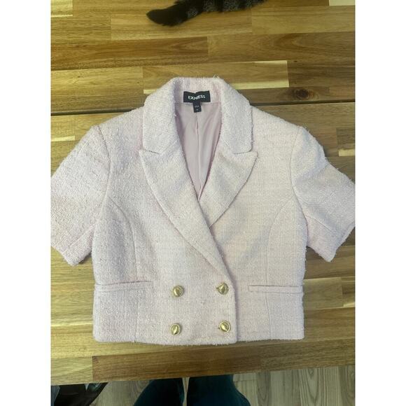 Express Blazer Short Sleeve Light Pink Gold Buttons Womens Xsmall - Picture 1 of 5